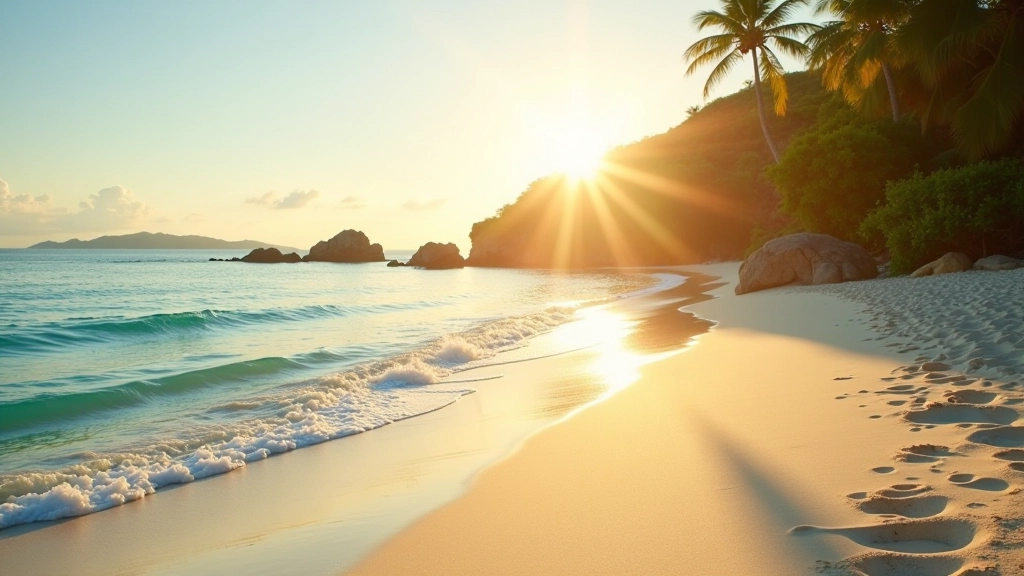Palawan beach landscape at golden hour with turquoise waters