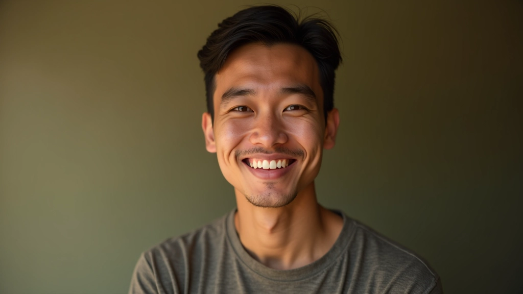 Portrait subject showing genuine relaxed expression during a photography session, displaying the difference between posed and candid moments