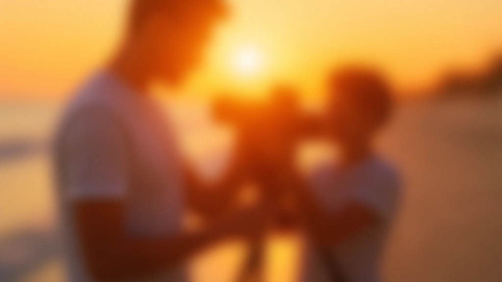 Professional photographer working with camera on beach during golden hour